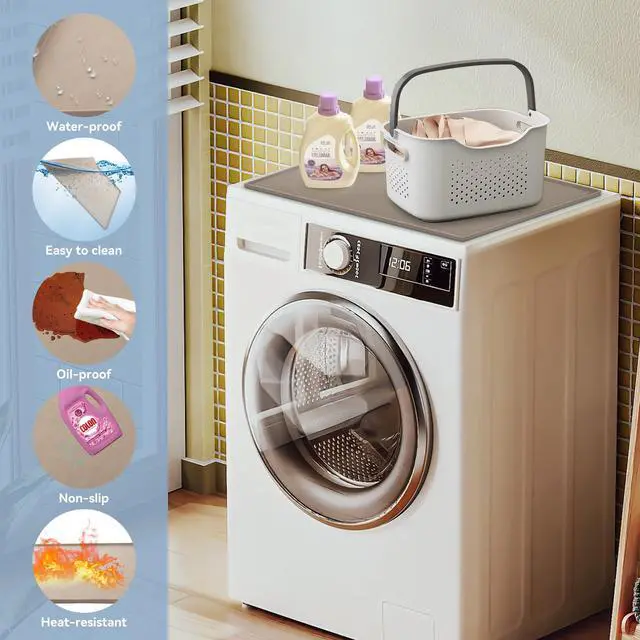 Alt view image 6 of 7 - Washer and Dryer Covers for the Top, 23.6'' x 19.7'' Silicone Rubber Mat for Laudry Machine & Dryer,Non-slip Heavy Duty Waterproof Washable Top Protector Mat Pad for Laundry & Kitchen,Apricot