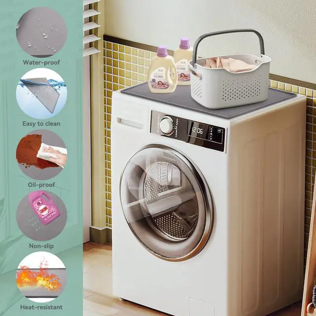 Alt view image 5 of 7 - Washer and Dryer Top Protector Mat,23.6 x 19.7" Silicone Rubber Mat for Laudry Machine & Dryer,Non Slip Heavy Duty Waterproof Washable Top Cover Pad for Home Kitchen Laundry Room