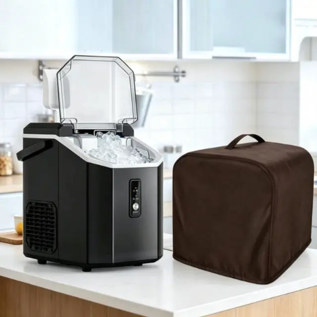 Alt view image 3 of 6 - 210D Oxford Ice Maker Cover, Waterproof Dust Resistant Shield for Portable Countertop Units, Features Adjustable Strap and Carry Handles(Coffee color)