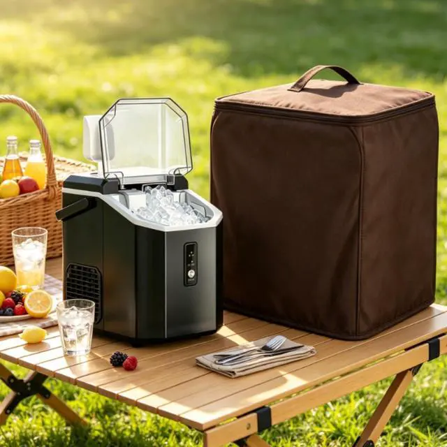Alt view image 4 of 6 - 210D Oxford Ice Maker Cover, Waterproof Dust Resistant Shield for Portable Countertop Units, Features Adjustable Strap and Carry Handles(Coffee color)