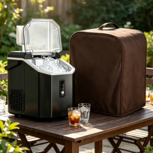 Alt view image 5 of 6 - 210D Oxford Ice Maker Cover, Waterproof Dust Resistant Shield for Portable Countertop Units, Features Adjustable Strap and Carry Handles(Coffee color)