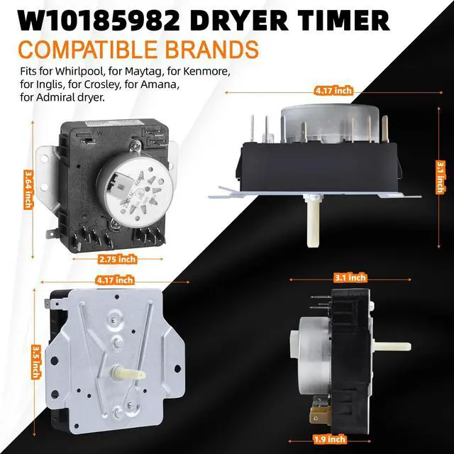 Alt view image 3 of 6 - WED4815EW1 WED4800BQ1 WED5100VQ1 W10185982 Dryer Timer Fits for Whirlpool | WED4950HW0 WGD4800XQ0 WED4800XQ0 WED4810EW1 7MWED1800EM0 WPW10185982 MEDC215EW1 Timer Compatible with Maytag Dryer Parts