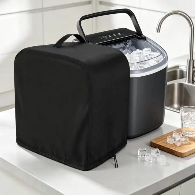 Alt view image 3 of 6 - 210D Oxford Ice Maker Cover, Waterproof Dust Resistant Shield for Portable Countertop Units, Features Adjustable Strap and Carry Handles(black)