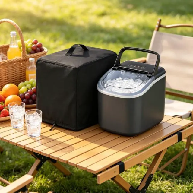 Alt view image 4 of 6 - 210D Oxford Ice Maker Cover, Waterproof Dust Resistant Shield for Portable Countertop Units, Features Adjustable Strap and Carry Handles(black)