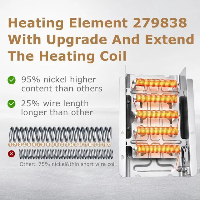 Alt view image 2 of 6 - NED4655EW1 Heating Element Fit for Amana 279838 W10724237 NED4600YQ1 | Fit for Whirlpool WED4815EW1 WED4850HW0 WED5300VW0;Fit for Kenmore 70 80 110;Fit for Maytag 3398064 3403585 by