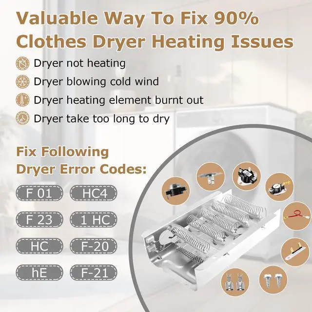 Alt view image 5 of 6 - NED4655EW1 Heating Element Fit for Amana 279838 W10724237 NED4600YQ1 | Fit for Whirlpool WED4815EW1 WED4850HW0 WED5300VW0;Fit for Kenmore 70 80 110;Fit for Maytag 3398064 3403585 by