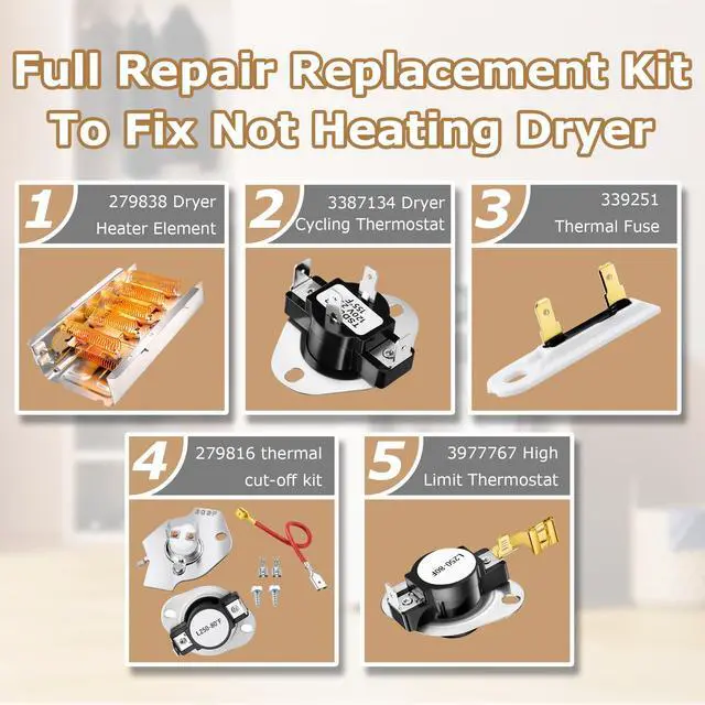Alt view image 6 of 6 - NED4655EW1 Heating Element Fit for Amana 279838 W10724237 NED4600YQ1 | Fit for Whirlpool WED4815EW1 WED4850HW0 WED5300VW0;Fit for Kenmore 70 80 110;Fit for Maytag 3398064 3403585 by