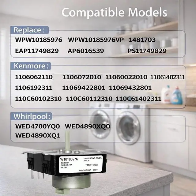 Alt view image 2 of 7 - W10185976 WPW10185976 W10185976e Dryer Timer Compatible with Kenmore 11069422801 11060022010, 1106062110, 11061402311, 110.60022010, 110.69422801, Whirlpool WED4700YQ0, WED4890XQ0, WED4890XQ1