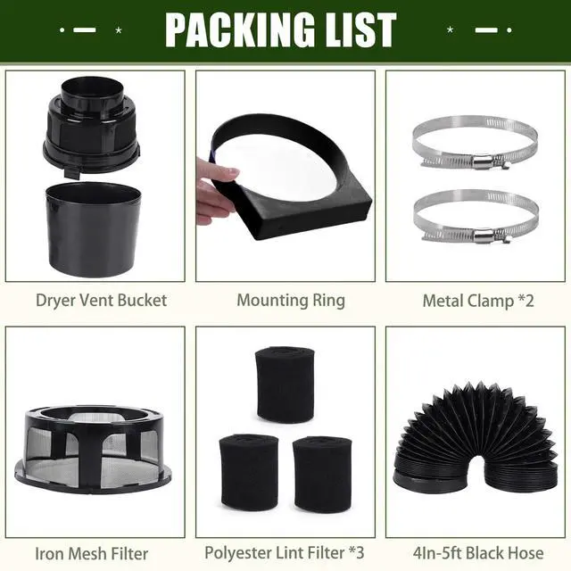 Alt view image 4 of 7 - Upgraded Version - 3 IN 1 Indoor Dryer Vent Kit with Lint Trap Dryer Lint Catcher Water Filter Bucket for Electric Dryer (Black Dryer Vent Bucket with Black Hose)