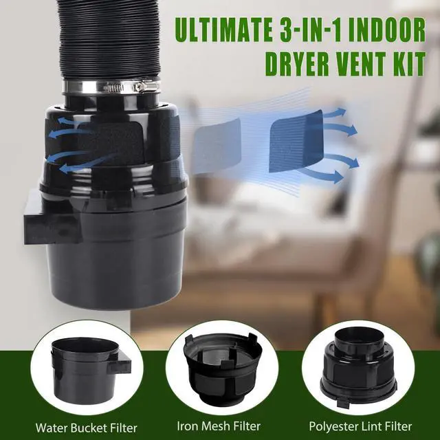 Alt view image 3 of 7 - Upgraded Version - 3 IN 1 Indoor Dryer Vent Kit with Lint Trap Dryer Lint Catcher Water Filter Bucket for Electric Dryer (Black Dryer Vent Bucket without Hose)