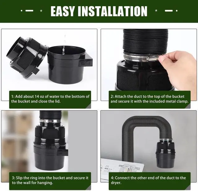 Alt view image 5 of 7 - Upgraded Version - 3 IN 1 Indoor Dryer Vent Kit with Lint Trap Dryer Lint Catcher Water Filter Bucket for Electric Dryer (Black Dryer Vent Bucket without Hose)