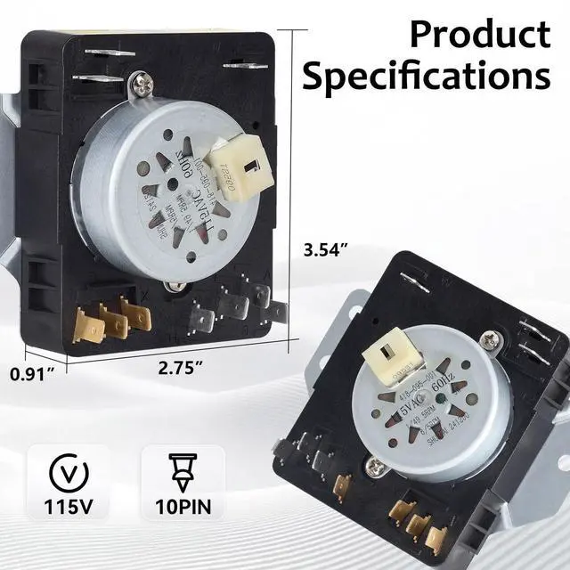 Alt view image 5 of 6 - W10185981 Dryer Timer Compatible with Whirlpool, Maytag, Kenmore, Crosley WGD4800XQ1, MGDC215EW2, WGD4815EW2, WPW10185981 Dryer Timer Replacement for 418-095-20-B5, PS11749830, 115V