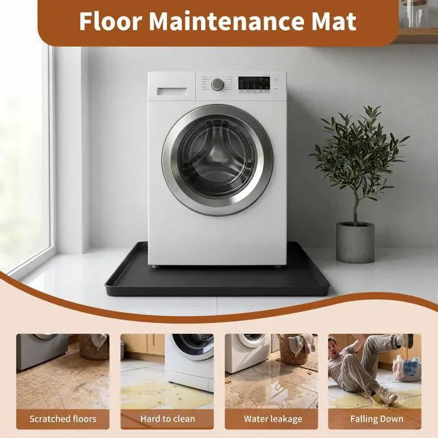 Alt view image 4 of 7 - Washing Machine Drain Pan Silicone Mat 29"x29" with 0.98" Raised Edges, Washing Machine Mat Non-Slip Waterproof Drip Tray for Under Washer & Dryer,Anti-Vibration Floor Leak Protector