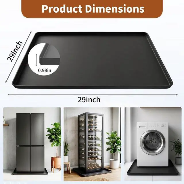 Alt view image 2 of 7 - Washing Machine Drain Pan Silicone Mat 29"x29" with 0.98" Raised Edges, Washing Machine Mat Non-Slip Waterproof Drip Tray for Under Washer & Dryer,Anti-Vibration Floor Leak Protector