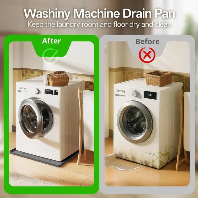 Alt view image 4 of 7 - Washing Machine Drain Pan Silicone Mat Extra Thick 30" x 33" Waterproof Washer Tray, Non-Slip Anti-Vibration Laundry Mat for Washing Machine & Dryer, Heavy Duty Floor Leak Protector