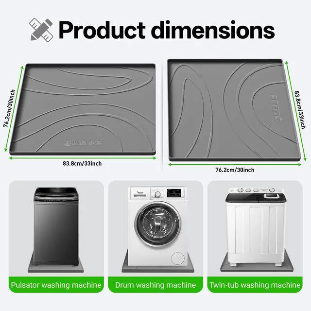 Alt view image 2 of 7 - Washing Machine Drain Pan Silicone Mat Extra Thick 30" x 33" Waterproof Washer Tray, Non-Slip Anti-Vibration Laundry Mat for Washing Machine & Dryer, Heavy Duty Floor Leak Protector