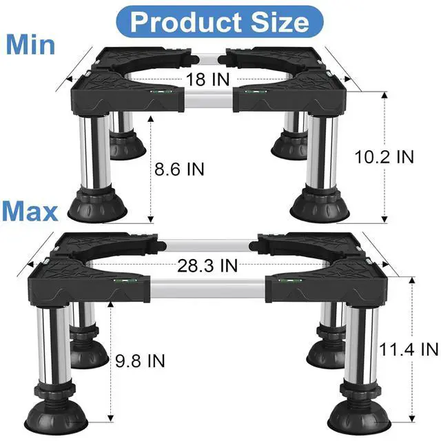 Alt view image 2 of 7 - Mini Fridge Stand Adjustable Height 12.2"-13.4" Washer and Dryer Stand Base for 18"-28.3" Washing Machine Universal Base with 4 Strong Feet Furniture Portable Appliance Pedestal Black