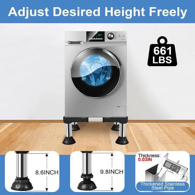 Alt view image 4 of 7 - Mini Fridge Stand Adjustable Height 12.2"-13.4" Washer and Dryer Stand Base for 18"-28.3" Washing Machine Universal Base with 4 Strong Feet Furniture Portable Appliance Pedestal Black