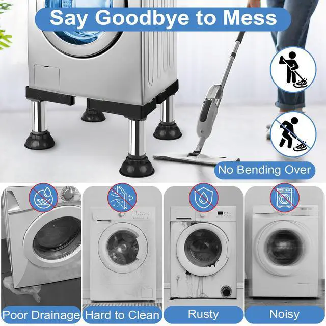 Alt view image 6 of 7 - Mini Fridge Stand Adjustable Height 12.2"-13.4" Washer and Dryer Stand Base for 18"-28.3" Washing Machine Universal Base with 4 Strong Feet Furniture Portable Appliance Pedestal Black