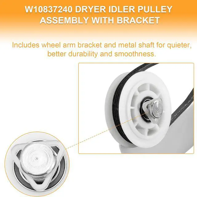 Alt view image 3 of 7 - 4392067 Dryer Repair Kit W10837240 Idler Pulley fit for Maytag Bravos | Fit for Whirlpool Duet Kenmore Elite Dryers with WPW10314173 Drum Roller & 661570V Belt&279640 Idler Pulley by