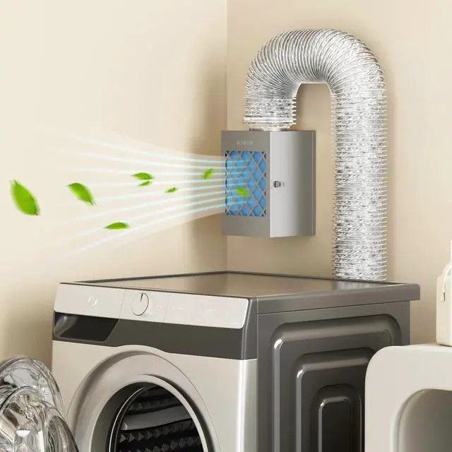 Alt view image 2 of 7 - Metal Indoor Dryer Vent Kit, Dryer Vent Box, Safety Vent Flap | Dryer Lint Trap, Indoor Dryer Vent for Electric Dryer, Space Saver Dryer Vent Kit with Polyester Filters, Dryer Vent Hose