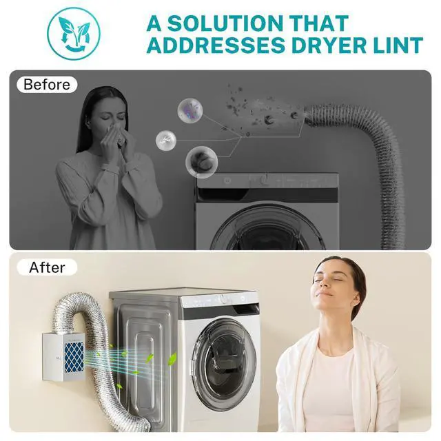 Alt view image 3 of 7 - Metal Indoor Dryer Vent Kit, Dryer Vent Box, Safety Vent Flap | Dryer Lint Trap, Indoor Dryer Vent for Electric Dryer, Space Saver Dryer Vent Kit with Polyester Filters, Dryer Vent Hose