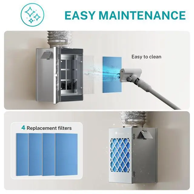 Alt view image 6 of 7 - Metal Indoor Dryer Vent Kit, Dryer Vent Box, Safety Vent Flap | Dryer Lint Trap, Indoor Dryer Vent for Electric Dryer, Space Saver Dryer Vent Kit with Polyester Filters, Dryer Vent Hose