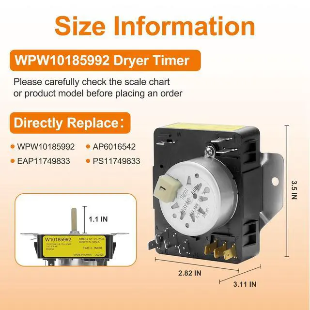 Alt view image 2 of 7 - W10185992 WPW10185992 Dryer Timer 115V 60Hz | Fit for Maytag Whirlpool Kenmore Cros-ley Dryer wed5000dw2 WGD5300VW1 MEDC465HW0 418-095-20-b5 AP6016542 EAP11749833