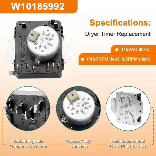 Alt view image 6 of 7 - W10185992 WPW10185992 Dryer Timer 115V 60Hz | Fit for Maytag Whirlpool Kenmore Cros-ley Dryer wed5000dw2 WGD5300VW1 MEDC465HW0 418-095-20-b5 AP6016542 EAP11749833