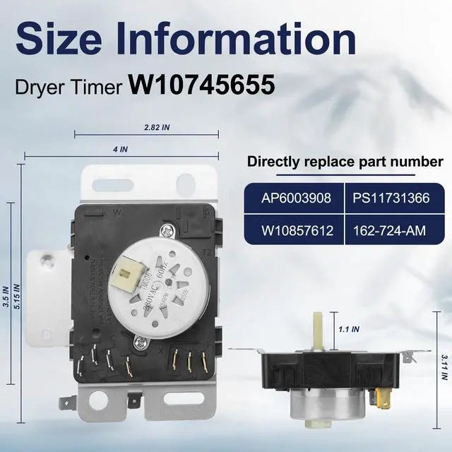 Alt view image 4 of 7 - W10745655 W10857612 Dryer Timer Fit for Amana May tag Dryer NED4655EW1 Repalces AP6003908, PS11731366, W10436308, W10857612VP,162-724-AM by