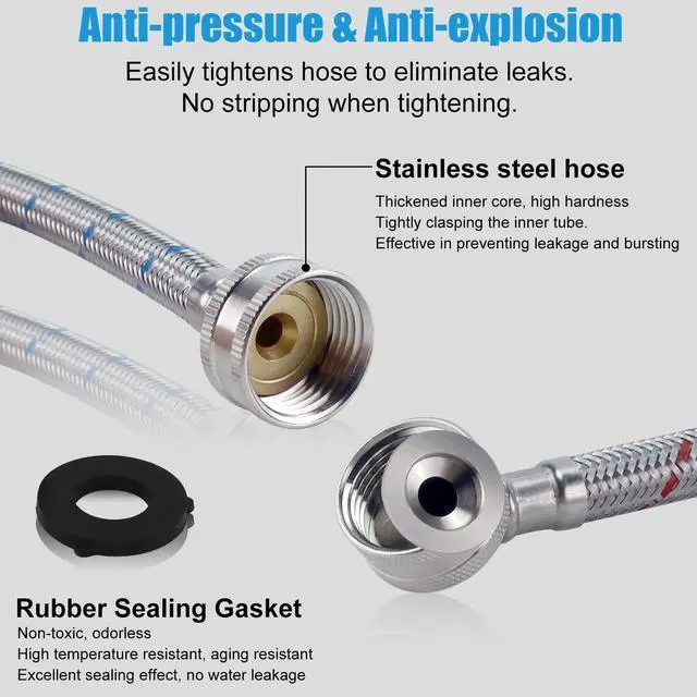 Alt view image 5 of 6 - 4FT Stainless Steel Washing Machine Hoses 90 Degree Elbow | Hot Cold Inlet Hose Braided Rust & Burst Proof Universal Washer Hose for All Washers Red and Blue Hoses 2 pack by