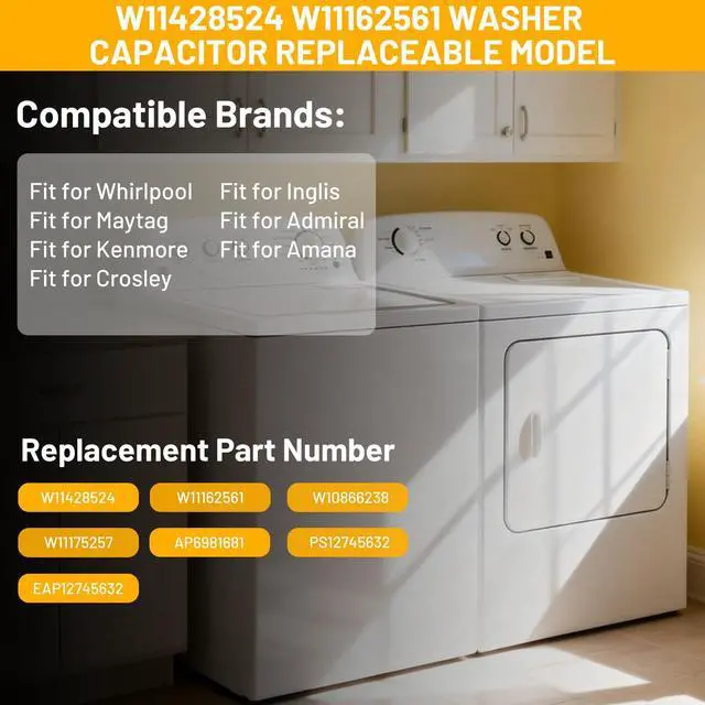 Alt view image 3 of 7 - W11428524 W11162561 W10866238 Washing Machine Run Capacitor Replacement for Whirlpool Washer Capacitor, Replace W11175257 AP6981681 PS12745632 EAP12745632, Fit for Whirlpool Maytag Kenmore