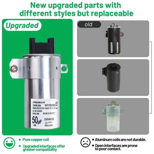 Alt view image 5 of 7 - W11395618 W11162560 W10625046 Washing Machine Run Capacitor Replacement for Whirlpool Washer Capacitor, Replace W10866250 W10390446 W10843769 WPW10625046 W11315694, Fit for Whirlpool Maytag Kenmore