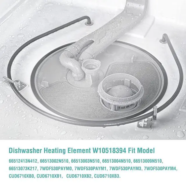 Alt view image 6 of 7 - W10518394 W10441445 Dishwasher Heating Element for Whirlpool Kenmore Maytag Replaces W10134009 AP5690151 PS8260087 WDT730PAHZ0 WDF520PADM7 WDF520PADM3 WDF520PADM5 WDT720PADM2 WDT710PAYM3 W10518394VP