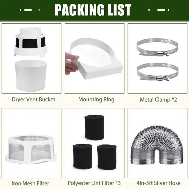 Alt view image 3 of 7 - Upgraded Version - 3 in 1 Indoor Dryer Vent Kit with Silver Dryer Vent Hose - Dryer Lint Catcher Water Filter Bucket - Dryer Lint Trap for Electric Dryer