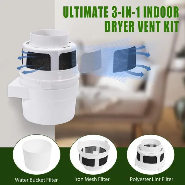 Alt view image 2 of 7 - Upgraded Version - 3 in 1 Indoor Dryer Vent Kit for Electric Dryer, Dryer Lint Trap Filter Bucket Dryer Lint Catcher Box