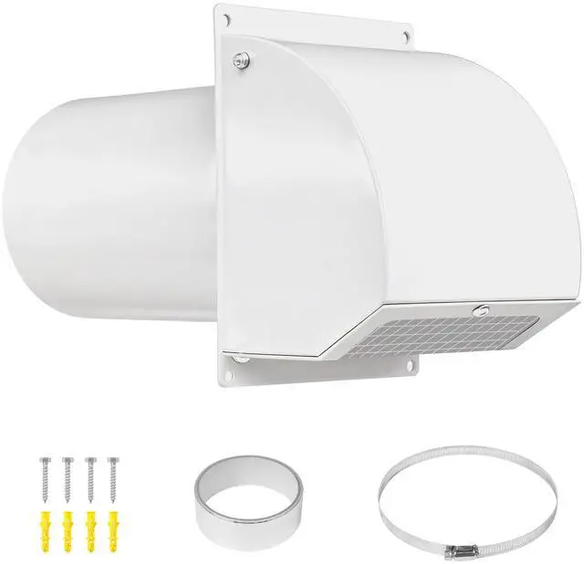 Main image of 6 Inch Hooded Wall Vent Cover with Screen and Damper, White | Heavy-duty 14GA/2MM Steel Vent Covers for Wall, Vent Cover for Dryer Ventilation and Outdoor Air Exhaust