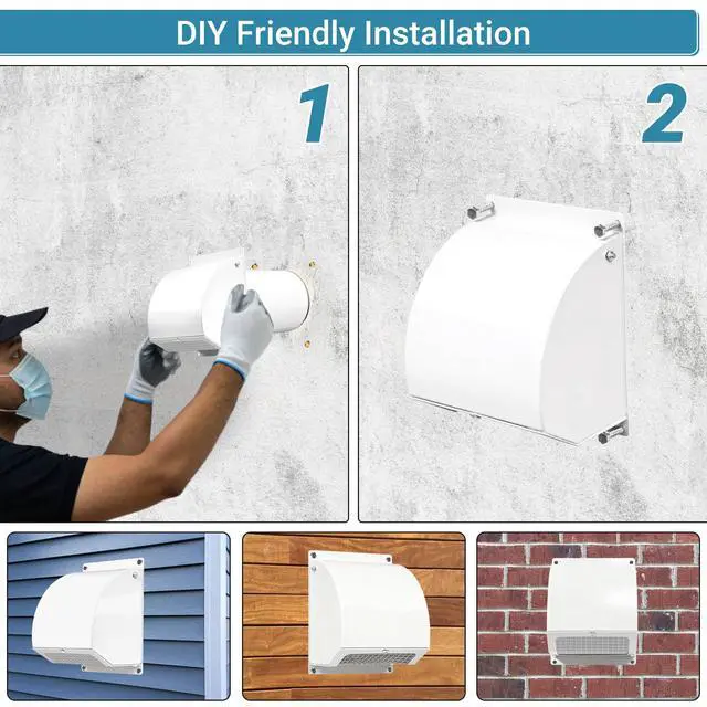 Alt view image 7 of 7 - 8 Inch Hooded Wall Vent Cover with Screen and Damper, White | Heavy-duty 14GA/2MM Steel Vent Covers for Wall, Vent Cover for Dryer Ventilation and Outdoor Air Exhaust