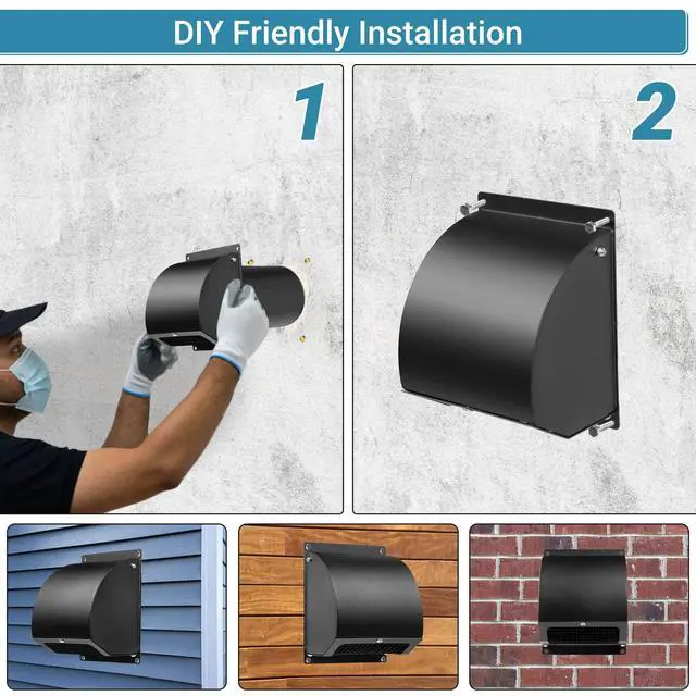 Alt view image 7 of 7 - 6 Inch Hooded Wall Vent Cover with Screen and Damper, Black | Heavy-duty 14GA/2MM Steel Vent Covers for Wall, Vent Cover for Dryer Ventilation and Outdoor Air Exhaust