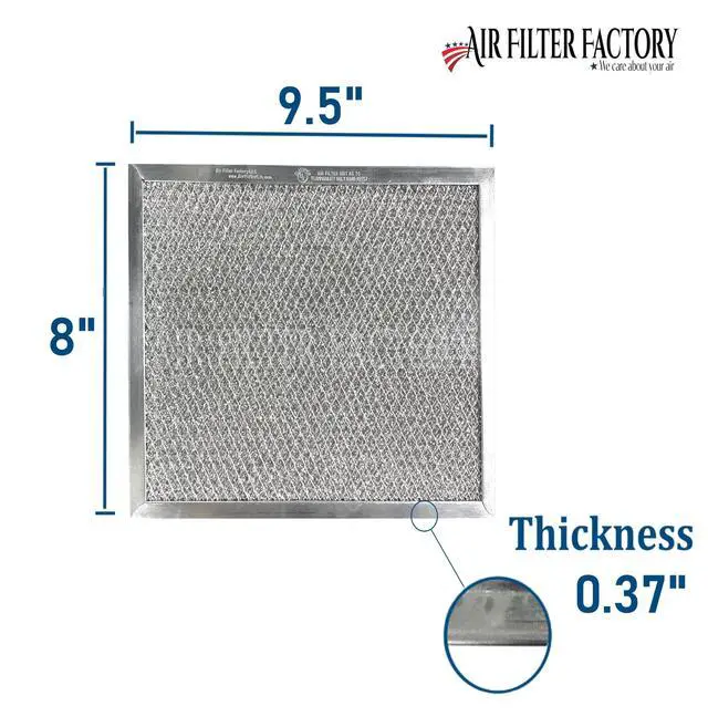 Alt view image 2 of 6 - 8 x 9-1/2 x 3/8 Inch Aluminum Range Hood Grease Filter - Washable Replacement 2-Pack for Stove Top Ventilation