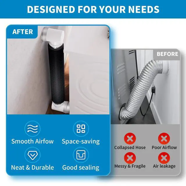 Alt view image 3 of 7 - Dryer Vent Hose for Tight Space 4 Inch, 8Ft Aluminum Exhaust Duct Hose with Dryer 90 Degree Elbow & Rubber Seal Connectors, Crush Proof Space-Saving Dryer Vent Hose for Clothes Dryer