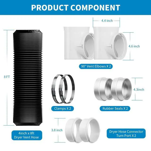 Alt view image 7 of 7 - Dryer Vent Hose for Tight Space 4 Inch, 8Ft Aluminum Exhaust Duct Hose with Dryer 90 Degree Elbow & Rubber Seal Connectors, Crush Proof Space-Saving Dryer Vent Hose for Clothes Dryer