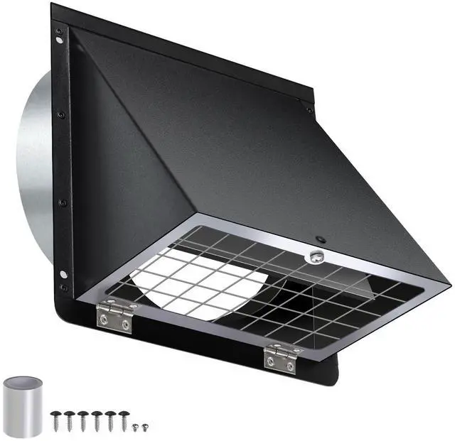 Main image of 5 Inch Hooded Wall Vent with Mesh and Damper,5'' Exhaust Vent Cover,5in Dryer Vent Cover Outside Metal Wall Exhaust Duct Cap for Kitchen Range Hood/Bathroom Exhaust/Laundry-Galvanized Steel,Black