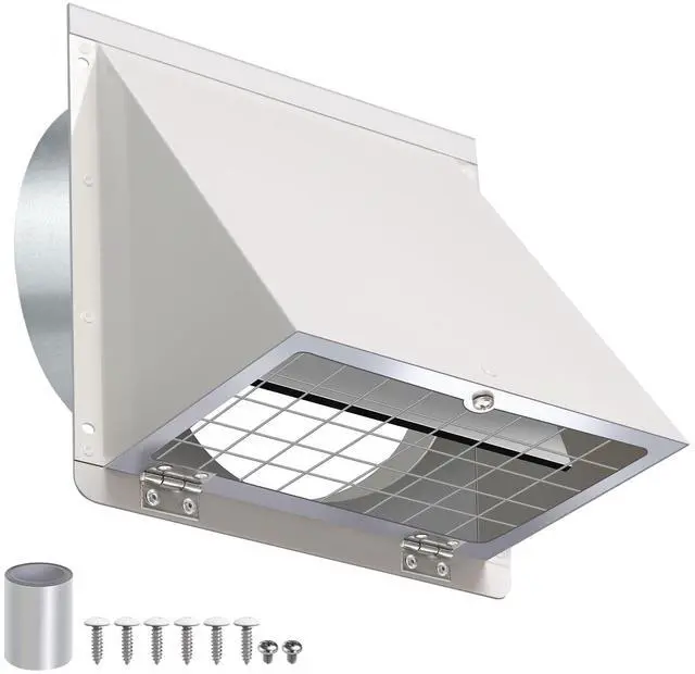 Main image of 5 Inch Hooded Wall Vent with Mesh&Damper,5''Exhaust Vent Cover,5in Dryer Vent Cover Outside Metal Wall Exhaust Vent Cap Hood for Outdoor Kitchen Range Hood/Bathroom Exhaust Duct-Galvanized Steel,White