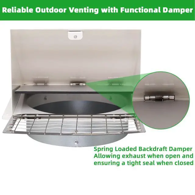 Alt view image 5 of 7 - 5 Inch Hooded Wall Vent with Mesh&Damper,5''Exhaust Vent Cover,5in Dryer Vent Cover Outside Metal Wall Exhaust Vent Cap Hood for Outdoor Kitchen Range Hood/Bathroom Exhaust Duct-Galvanized Steel,White
