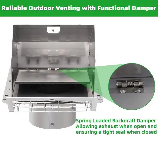 Alt view image 4 of 7 - 3 Inch Dryer Vent Cover Outside with Mesh and Damper,304 Stainless Steel Wall Vent Exhaust Vent Cover,3" Metal Dryer Vent Cover,Exterior Dryer Vent Hood Cap for Laundry Dryer Range Hood AC Air Vent