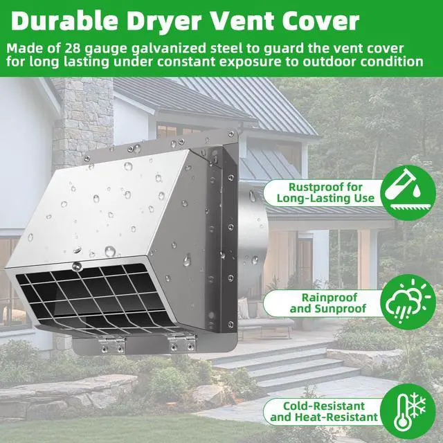 Alt view image 5 of 7 - 3 Inch Dryer Vent Cover Outside with Mesh and Damper,304 Stainless Steel Wall Vent Exhaust Vent Cover,3" Metal Dryer Vent Cover,Exterior Dryer Vent Hood Cap for Laundry Dryer Range Hood AC Air Vent