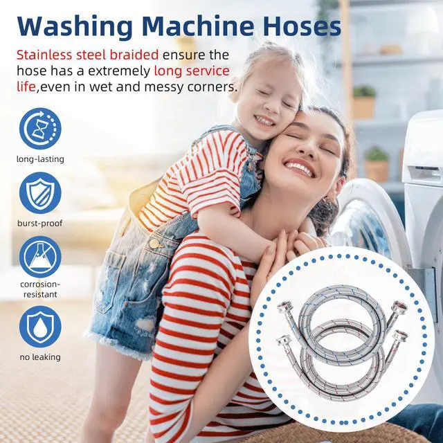 Alt view image 6 of 6 - 6FT Stainless Steel Washing Machine Hoses 3/4" NPT Connection | Red & Blue Braided Hot Cold Washer Hose 15°F-158°F Temperature Resistant Leak Proof Washer Hose-2 Pack by