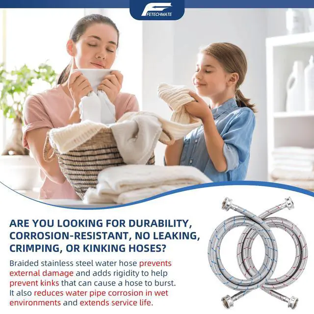 Alt view image 5 of 6 - 6FT Stainless Steel Washing Machine Hoses 3/4" NPT Connection | Red & Blue Braided Hot Cold Washer Hose 15°F-158°F Temperature Resistant Leak Proof Washer Hose-2 Pack by