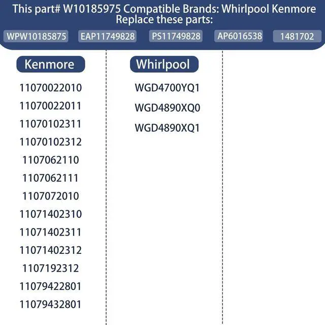 Alt view image 2 of 7 - W10185975 WPW10185975 Dryer Timer Compatible with Whirlpool WGD4700YQ1, WGD4890XQ0, WGD4890XQ1, Kenmore 11070022010, 11071402311, 11071402312, 11070022011, 1107062110, Replace W10185975E
